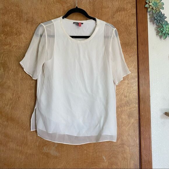 🍄 VINCE 100% Silk Sheer White Blouse Tank Top - Picture 1 of 9